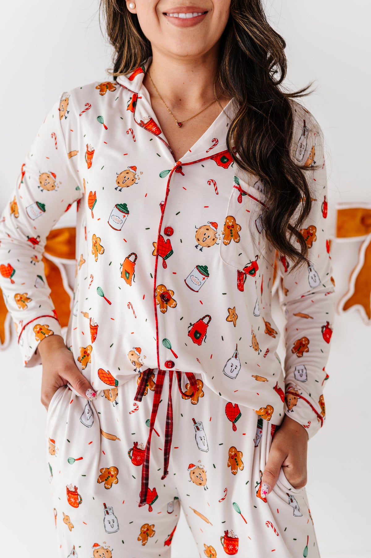 Women's cookie print bamboo button-down lounge pajama set