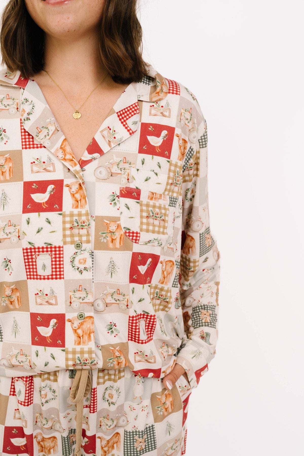 Women's Country Christmas print bamboo button-up pajama set