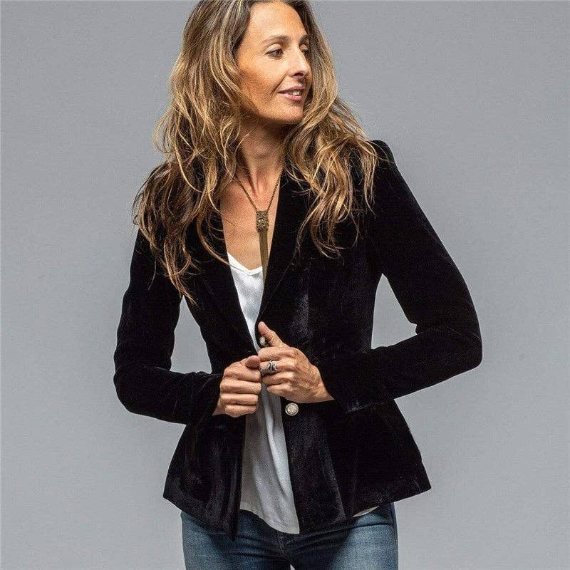 Women's black cropped velvet tailored blazer