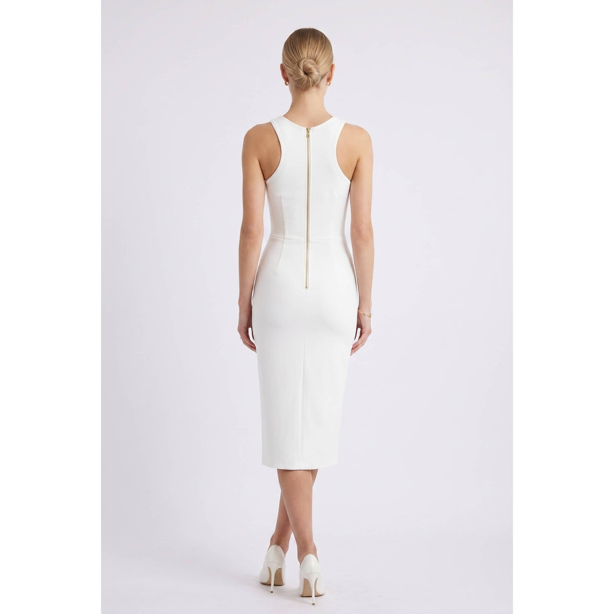 Women's ivory cross-neck cutout bodycon midi dress – view 3