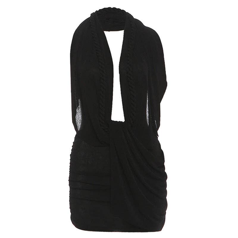 Women's red deep V halter backless bodycon mini dress