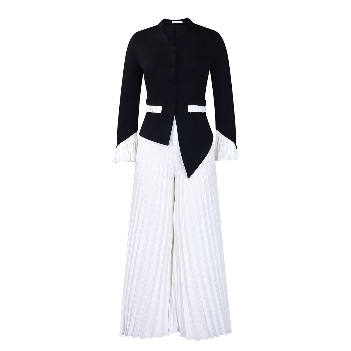 Women's black flare sleeve top and wide leg pants set