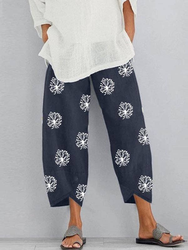 Women's floral print loose pocket trousers – detail view