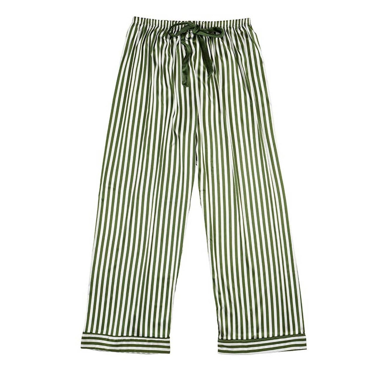 Women's green stripe satin long sleeve pajama set – view 3