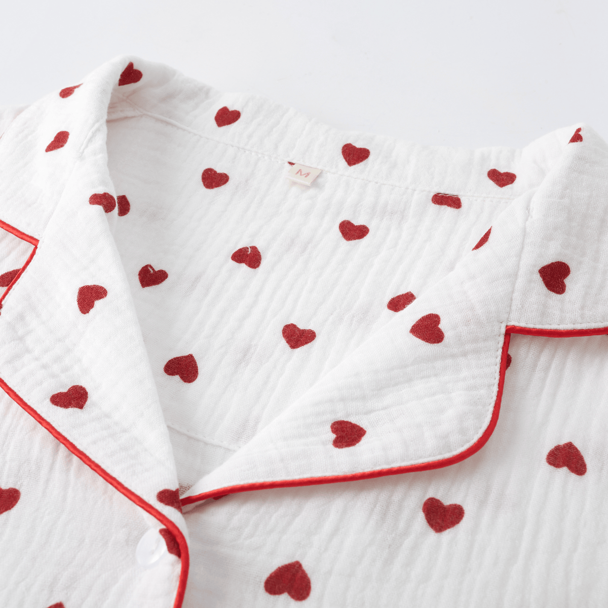 Women's white heart print cotton gauze pajama set – view 2