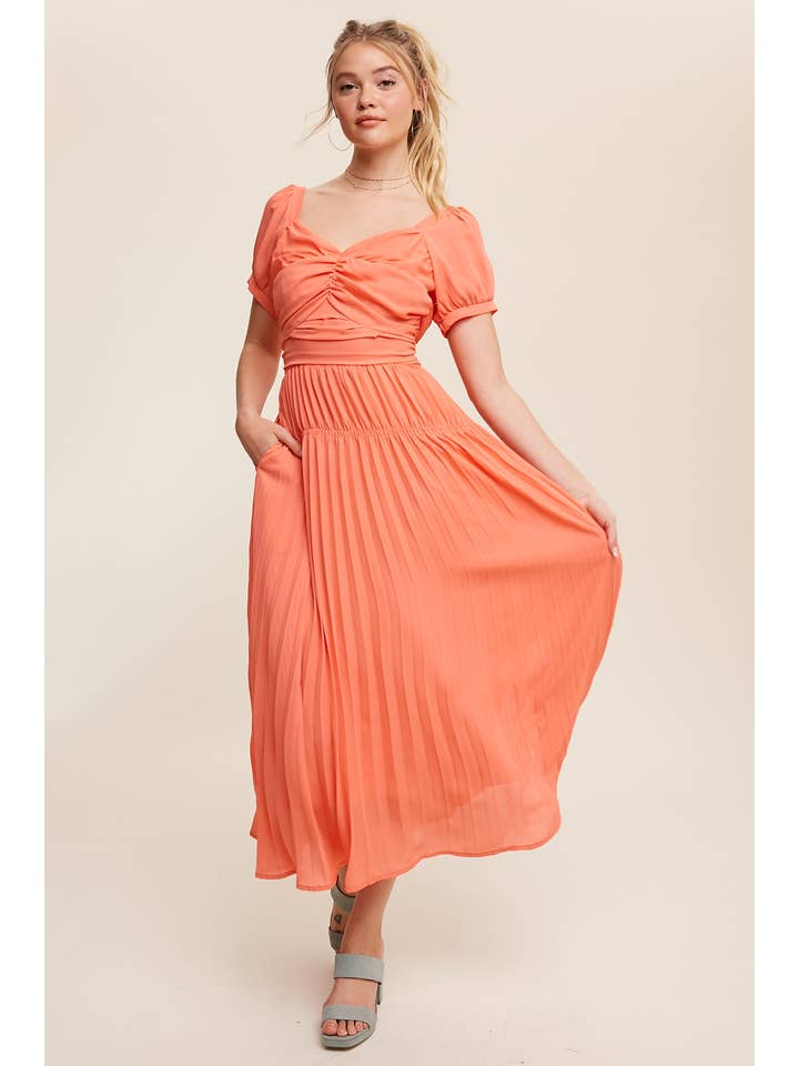 Women's Lavender Chiffon Ruched Pleated Maxi Dress - view 2