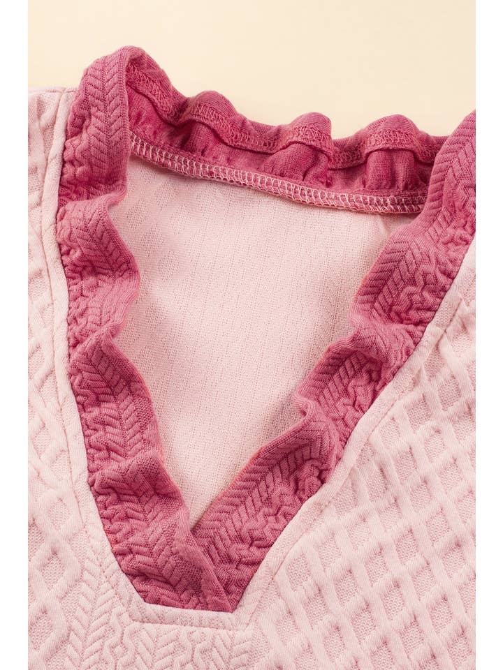 Women's Light Pink Textured Puff-Sleeve Ruffle Mini Dress - view 3