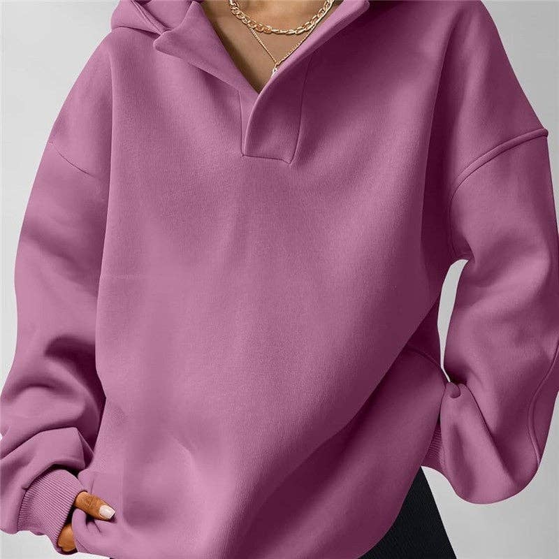 Women's oversized purple solid hooded pullover sweatshirt