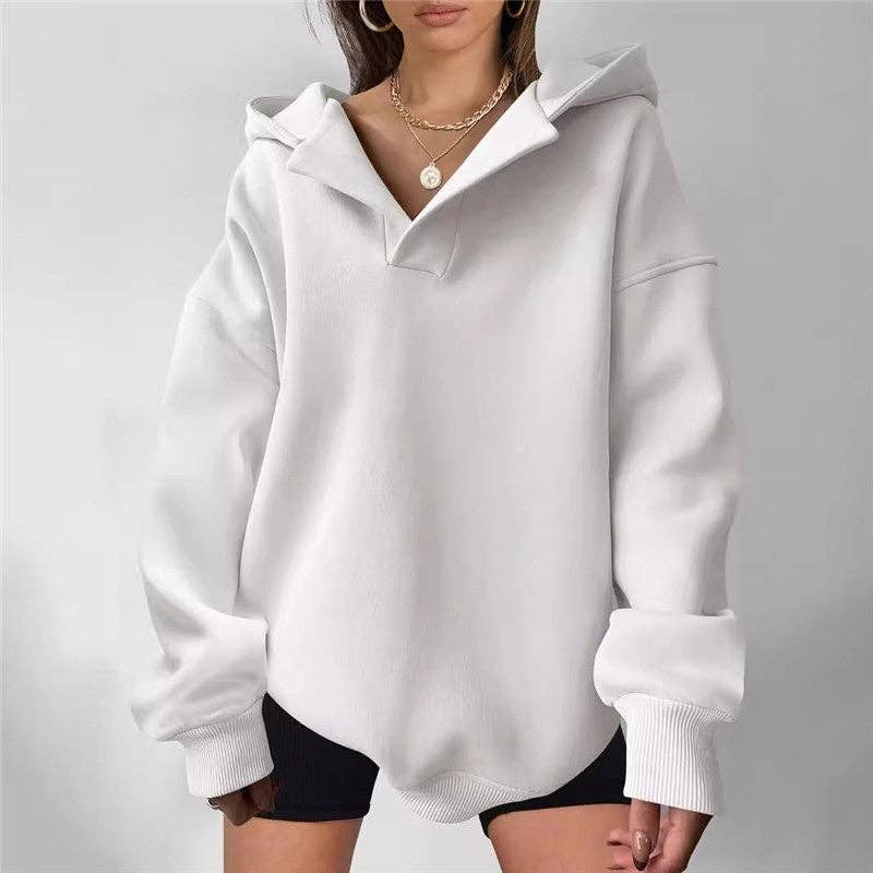 Women's oversized purple solid hooded pullover sweatshirt – alternate view
