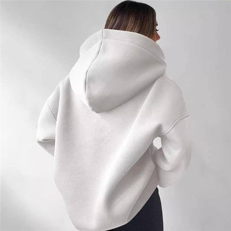 Women's oversized purple solid hooded pullover sweatshirt – detail view