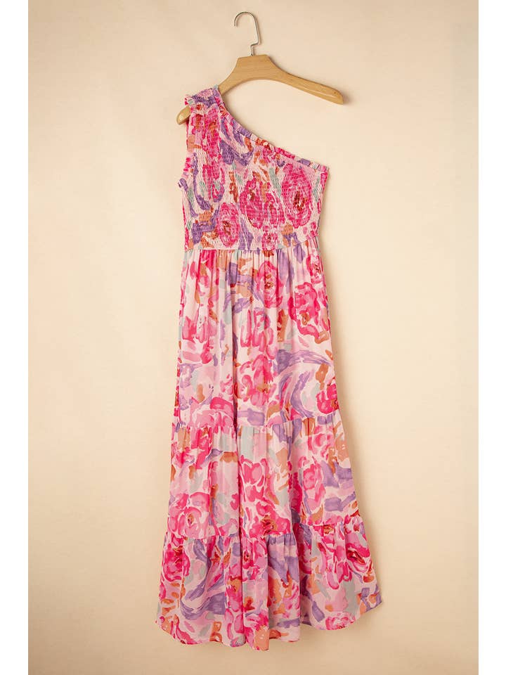 Women's Pink Abstract Floral One-Shoulder Maxi Dress - view 4
