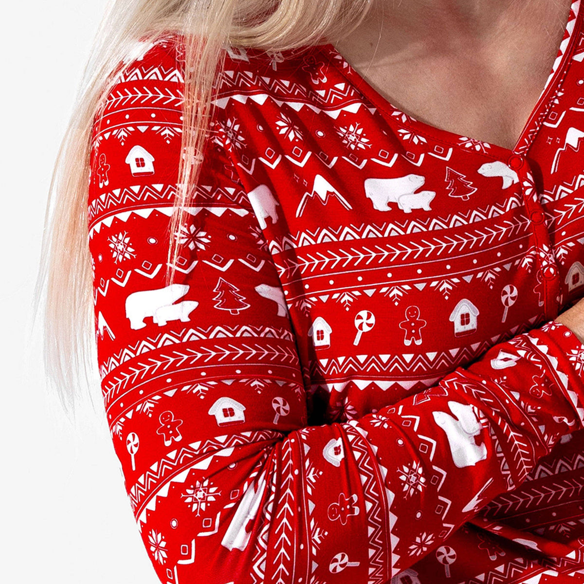 Women's red Fair Isle print bamboo jogger pajama set