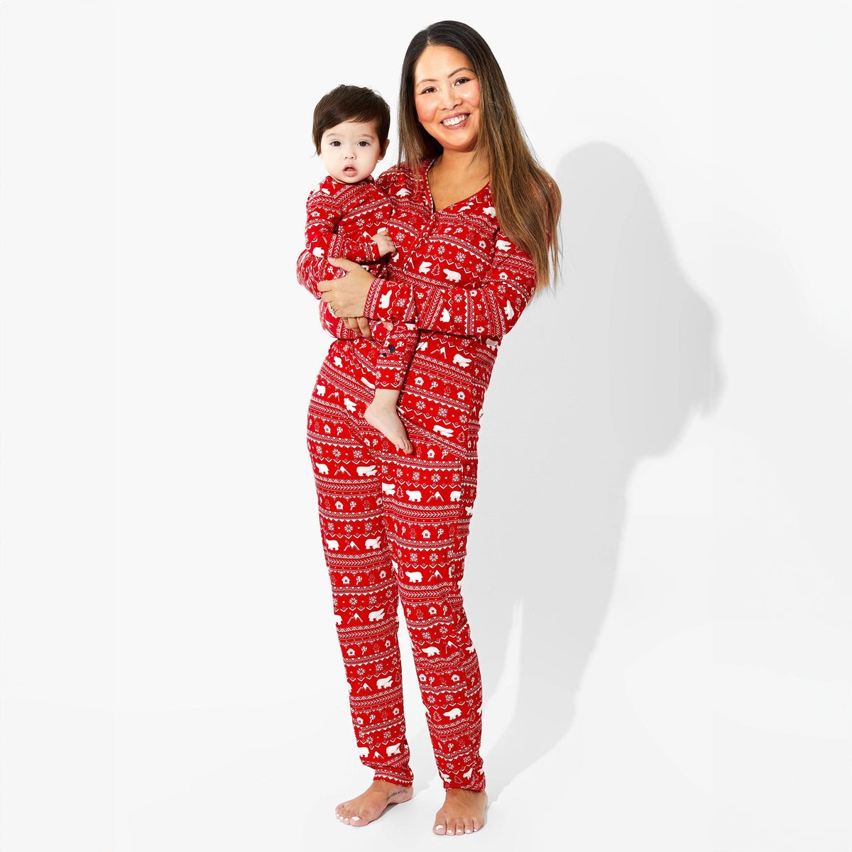 Women's red Fair Isle print bamboo jogger pajama set