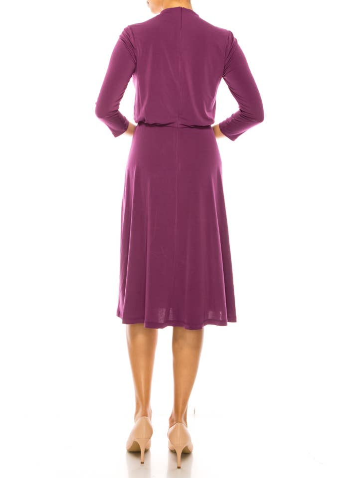 Women's Purple Three-Quarter Sleeve A-Line Midi Dress - view 3