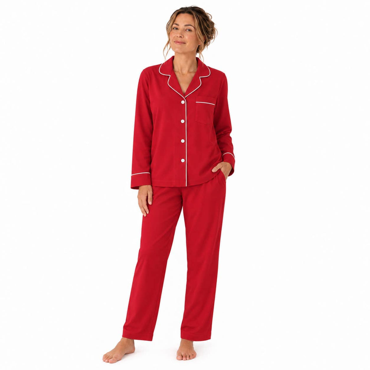 Women's red cotton flannel button-up pajama set – view 2