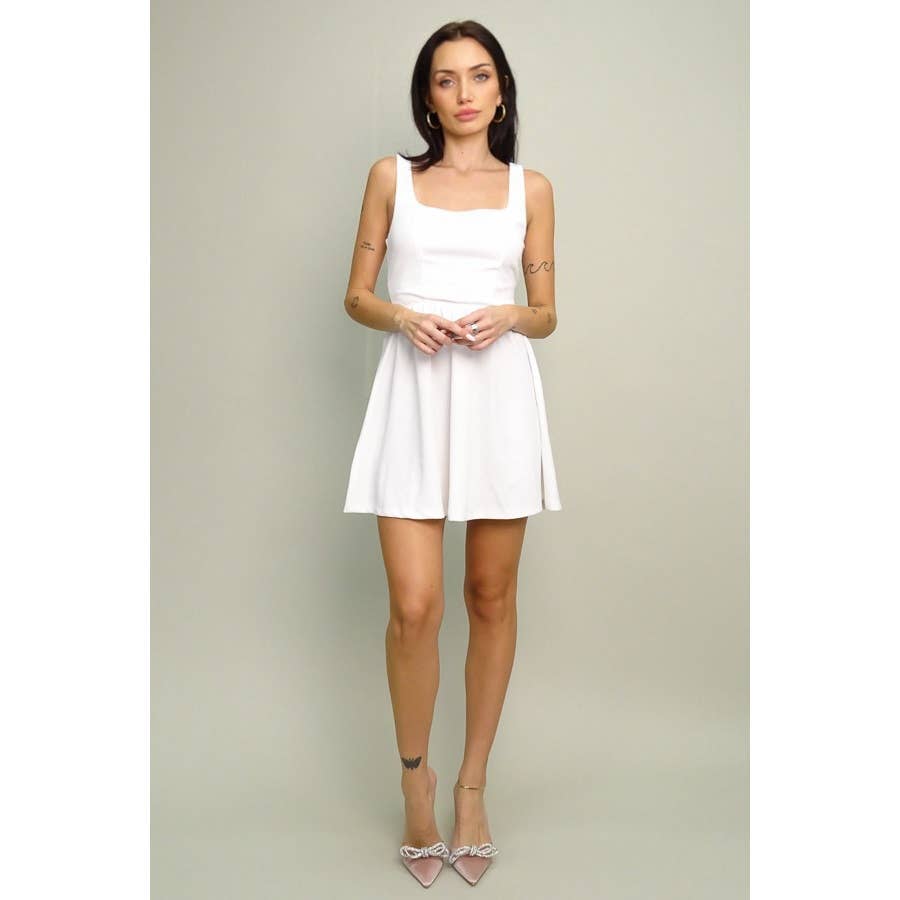 Women's ivory ruched halter V-neck bow back dress – view 2