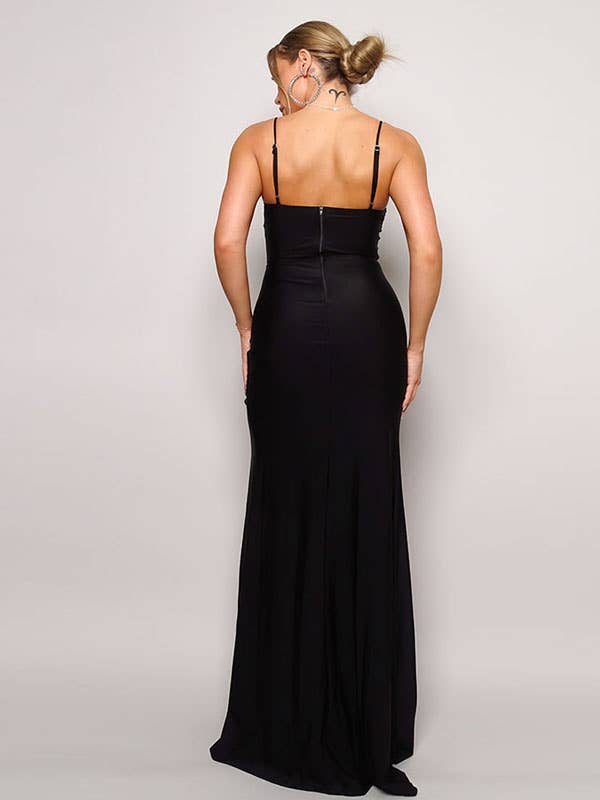 Women's black sequin bust sweetheart maxi dress