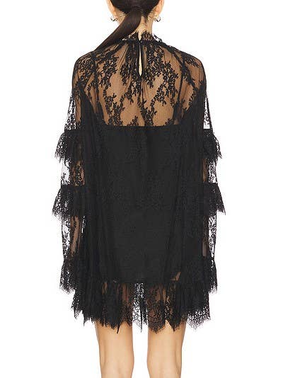 Women's white sheer lace long sleeve top with fringe trim - photo 2
