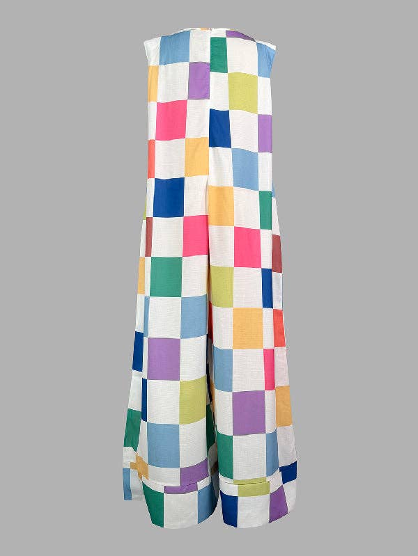 Women's multicolor contrast plaid sleeveless wide-leg jumpsuit – view 2