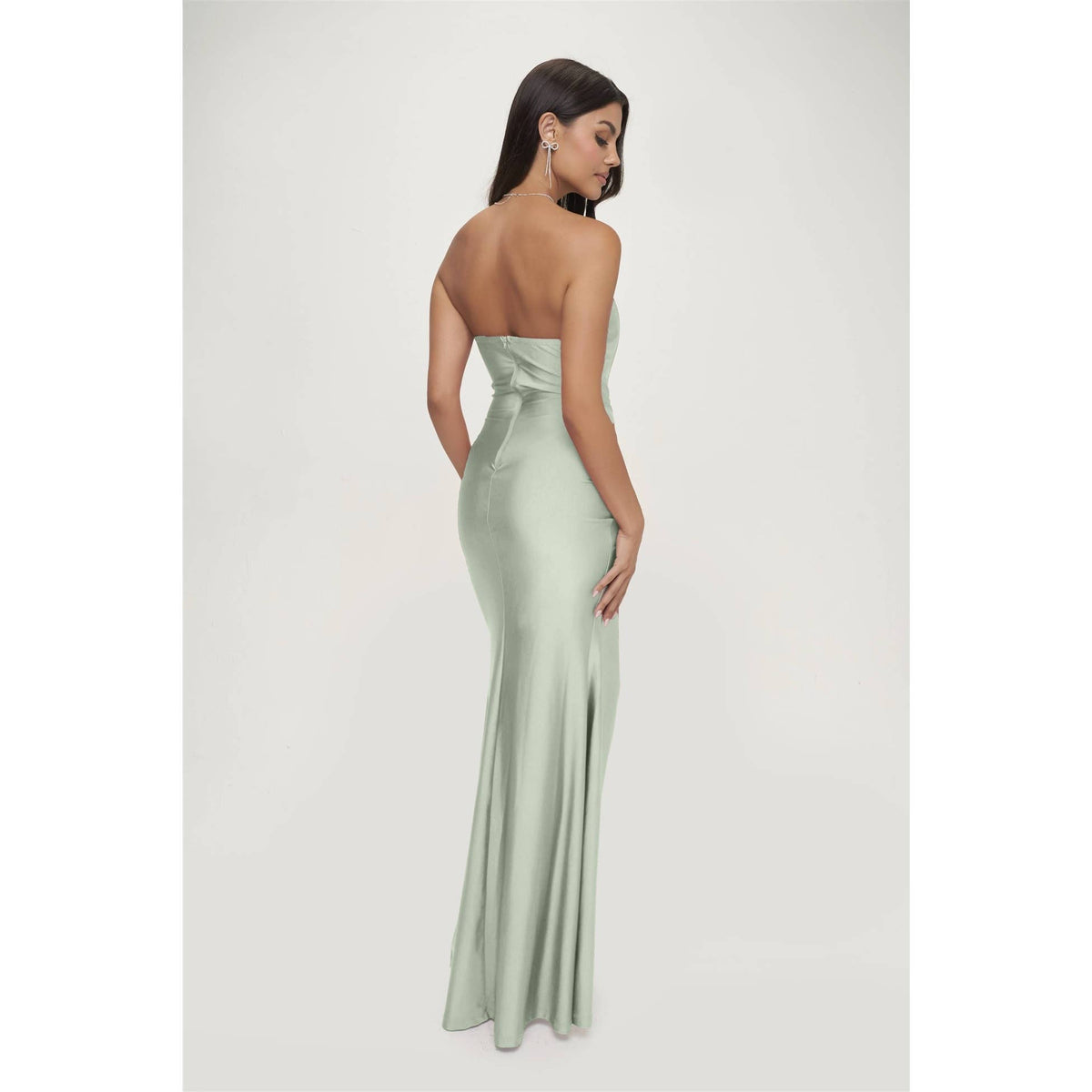 Women's sage strapless satin side twist corset maxi dress – view 3