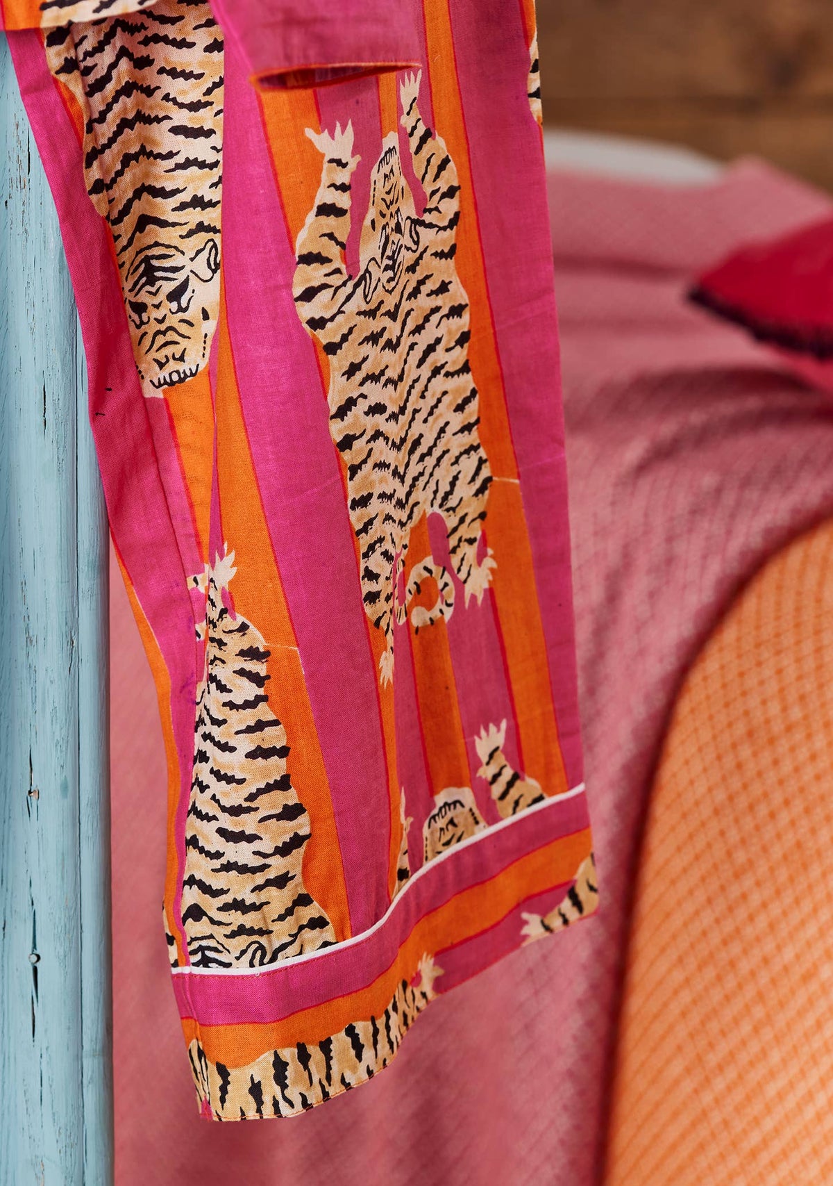 Women's orange and pink tiger stripe cotton pajama set – view 4