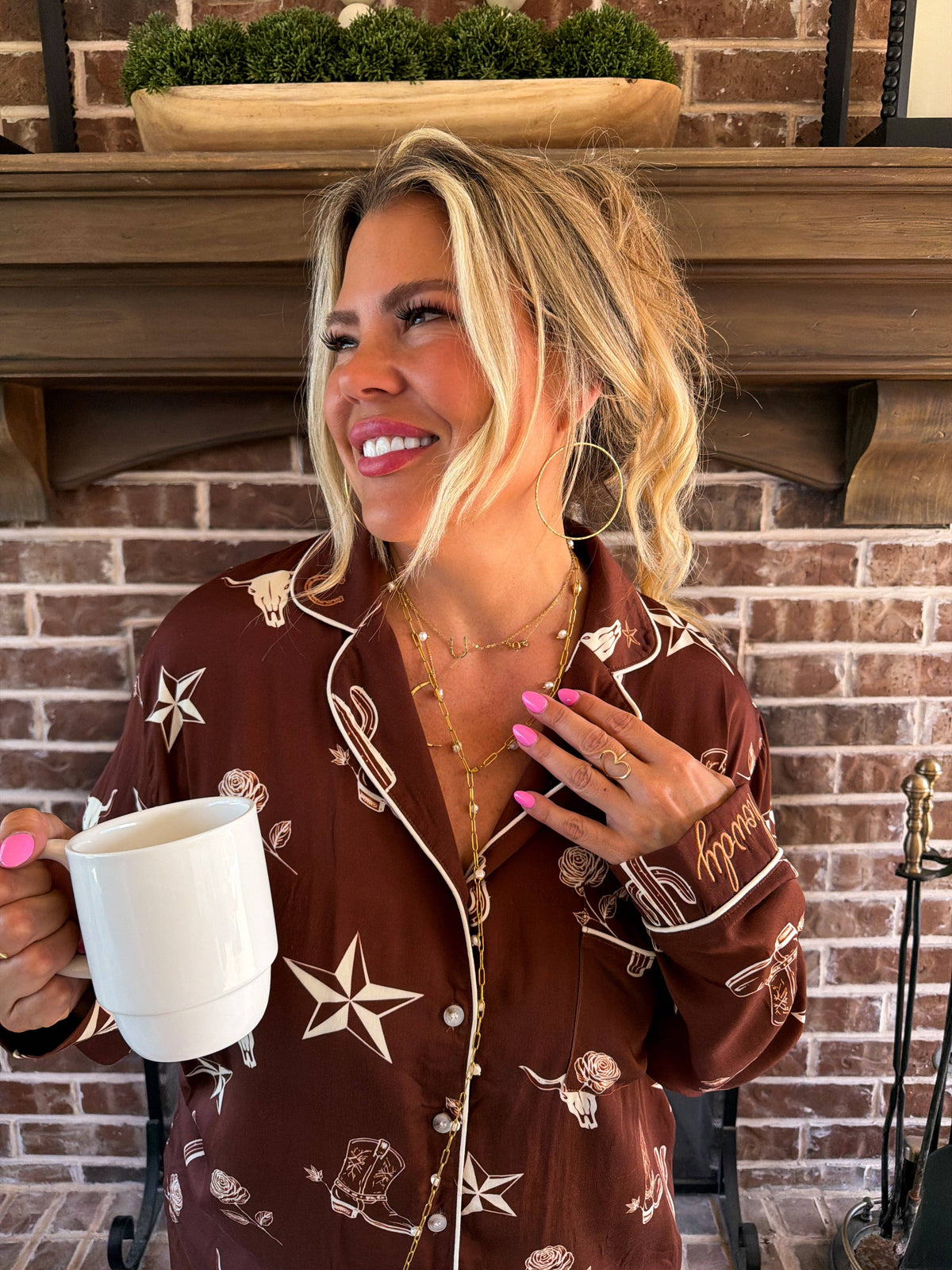 Women's multicolor western print button-up pajama set – view 4