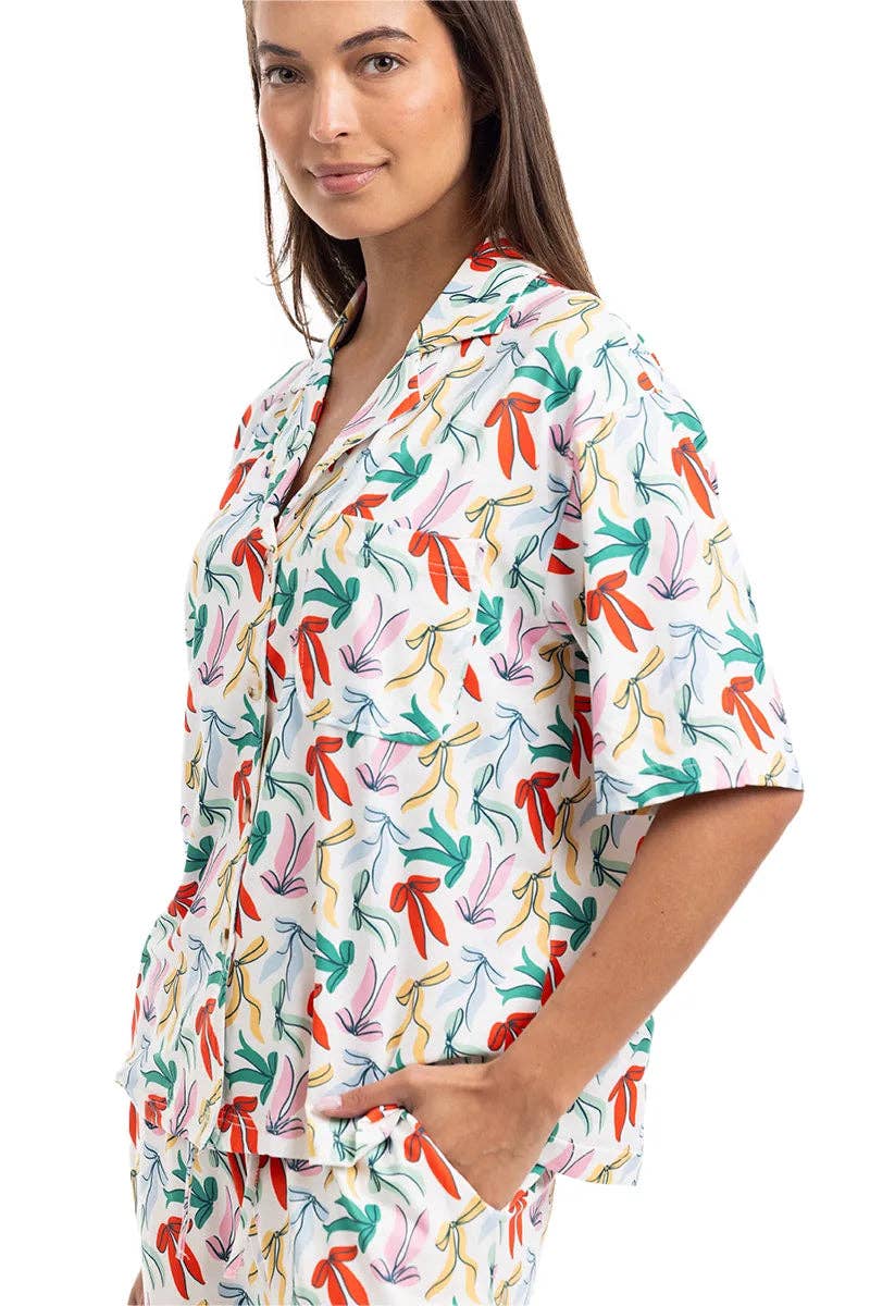 Women's white whimsical bow print matching pajama set – view 2