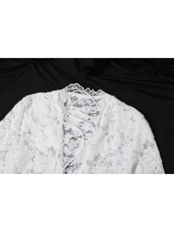 Women's White Lace Cross-Tie Long Sleeve Maxi Dress - view 4