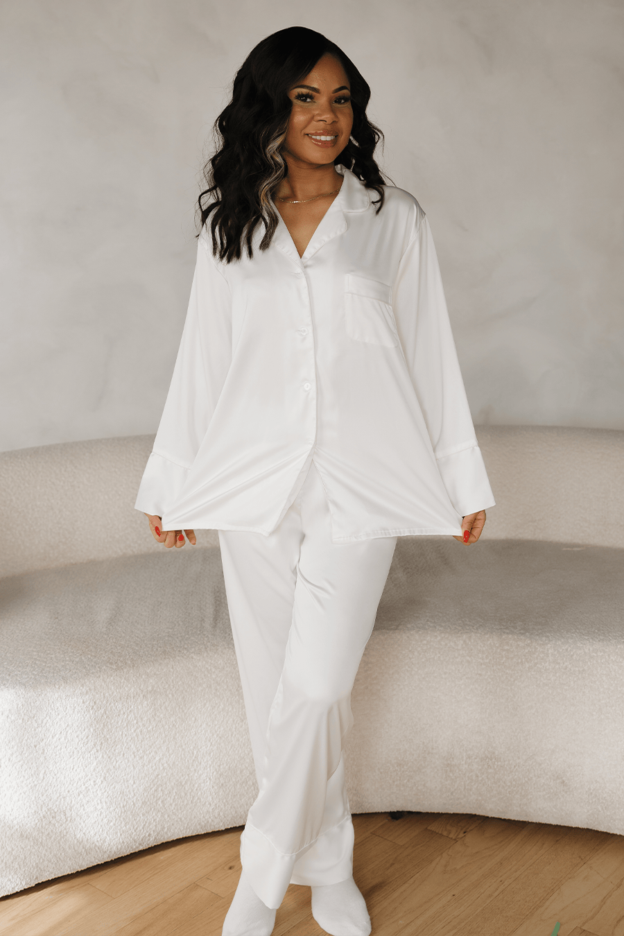 Women's white satin bridal pajama set