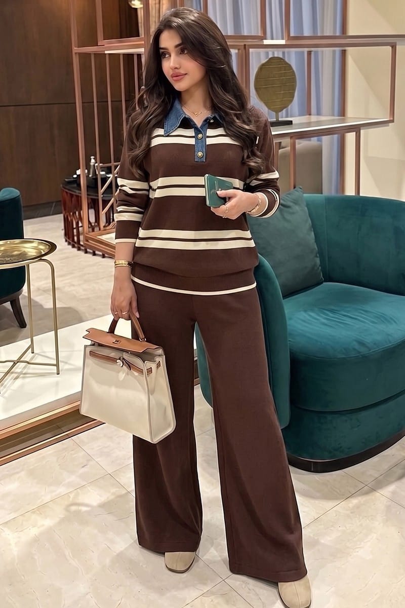 Women's knit sweater and wide leg pants sweat suit set