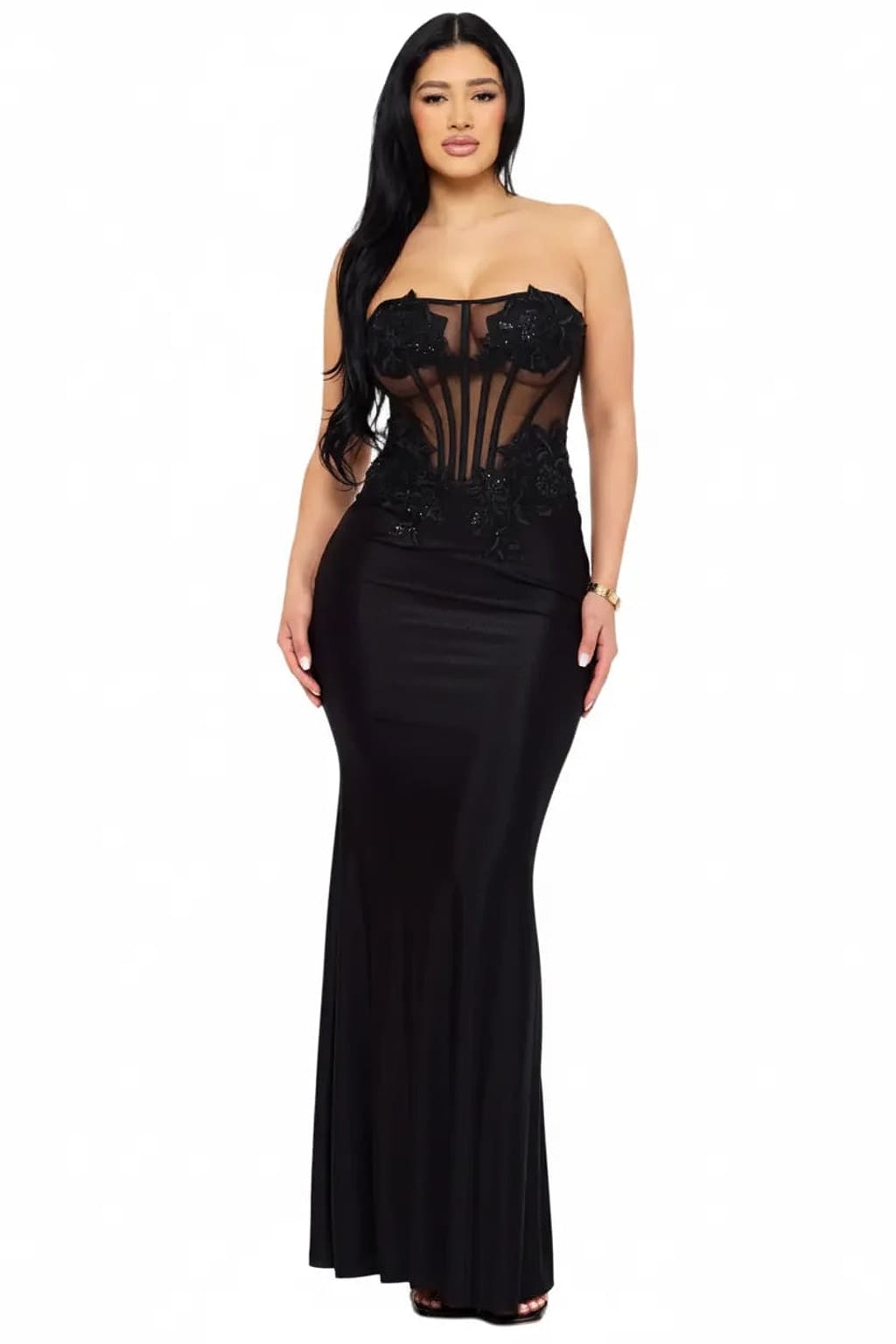 Woman wearing the Girl Of Your Dreams floor-length formal gown