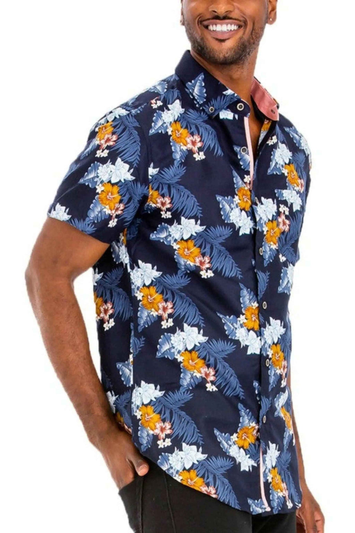 Men's Hawaiian print button shirt - retro 70s men's tops