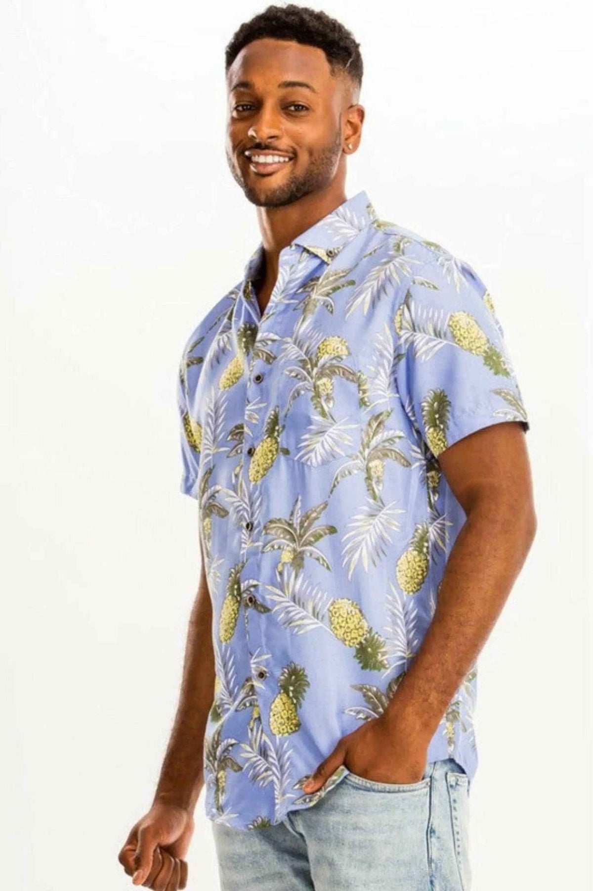 Men's purple button-down woven shirt - men's tops size chart