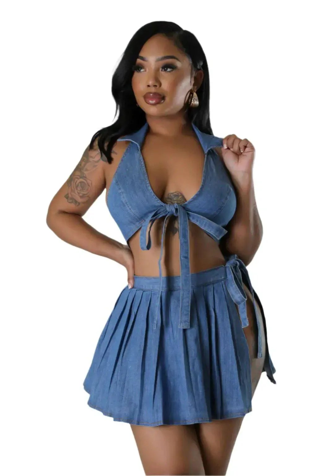 Blue denim mini skirt for women