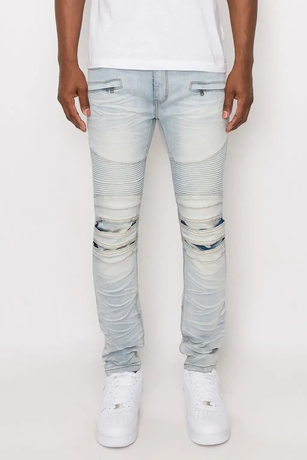 Blue stacked skinny flare jeans for women