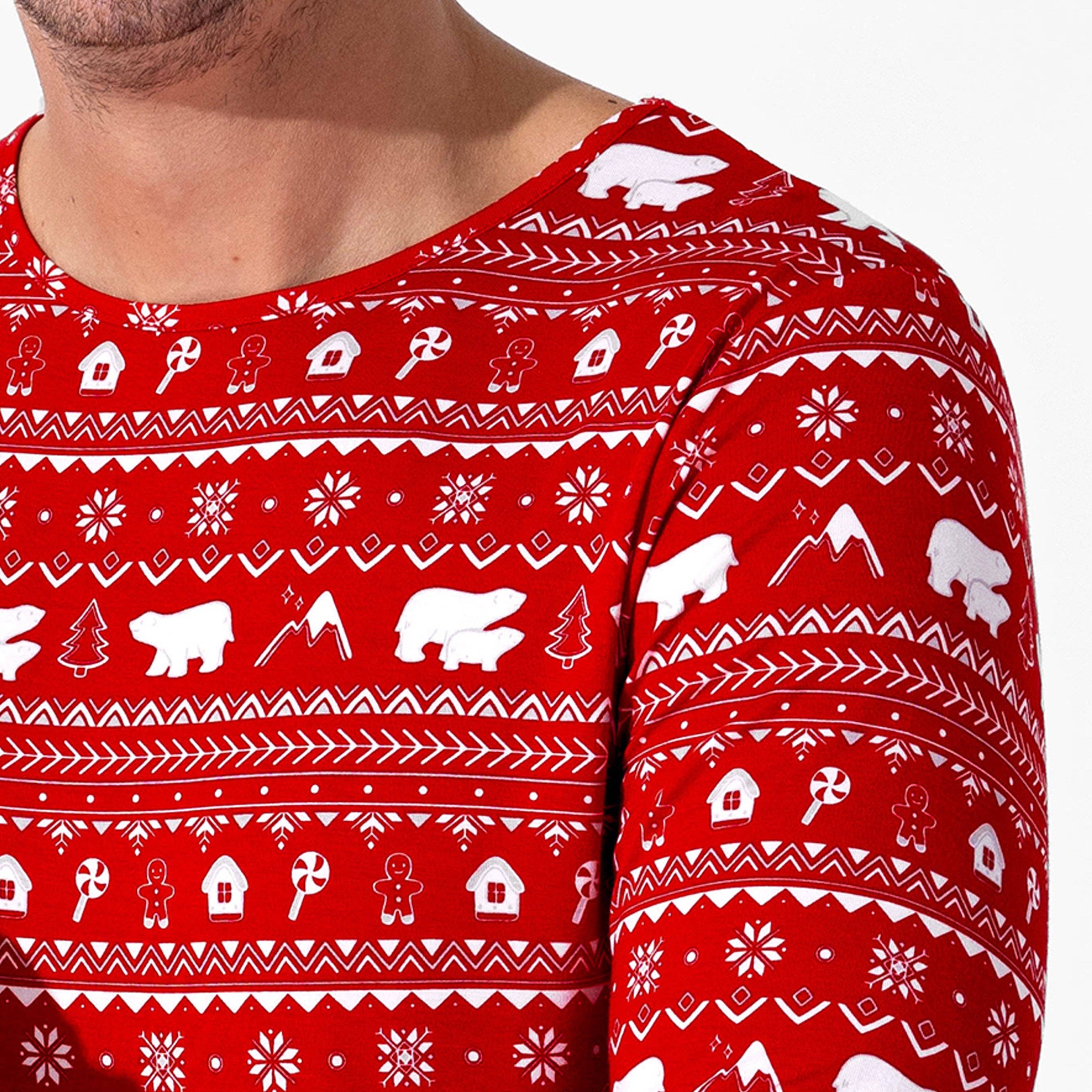Red Fair Isle bamboo pajama set for couples Christmas pajamas