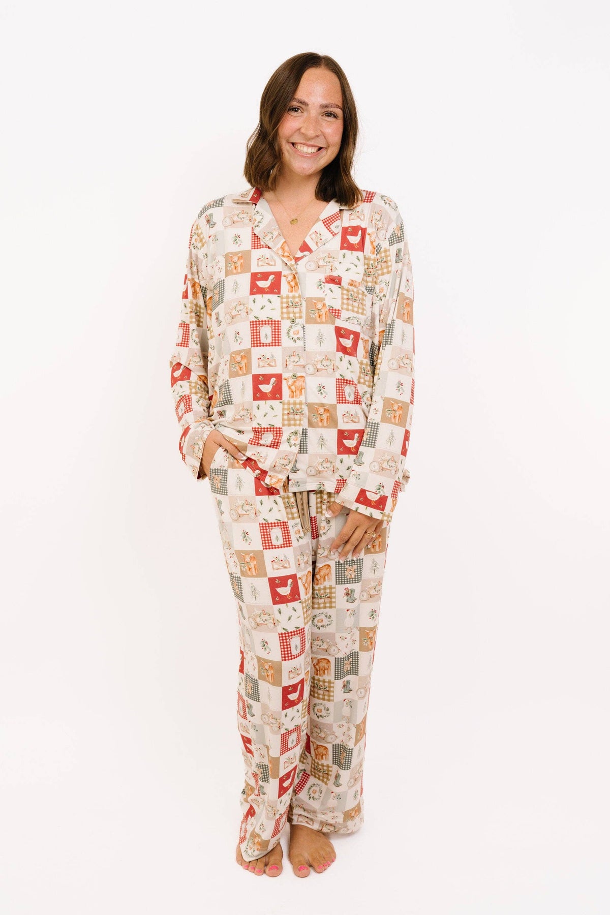 Family Christmas pajamas: women's Country Christmas print bamboo pajama set