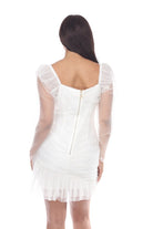 Women's white sheer mesh long sleeve ruched mini dress - photo 4