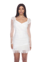 Women's white sheer mesh long sleeve ruched mini dress - photo 3