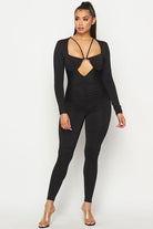 Women's Long Sleeve Keyhole Halter Fitted Jumpsuit - photo 2