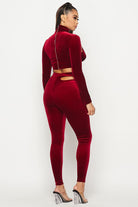 Women's Velvet Mock Neck Cutout Crop Top & Pants Set - photo 3