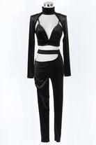 Women's Velvet Mock Neck Cutout Crop Top & Pants Set