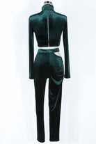 Women's Velvet Mock Neck Cutout Crop Top & Pants Set - photo 3