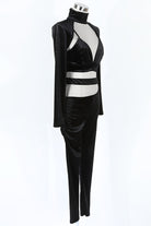 Women's Velvet Mock Neck Cutout Crop Top & Pants Set - photo 2