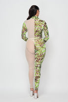 Women's Printed Mesh Panel Mock Neck Long Sleeve Jumpsuit - photo 5