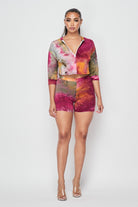 Women's Tie-Dye Print Long Sleeve Top & Shorts Set - photo 2