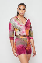 Women's Tie-Dye Print Long Sleeve Top & Shorts Set - photo 3