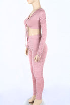 Women's Long Sleeve Crop Top & Leggings Activewear Set – Solid - photo 2