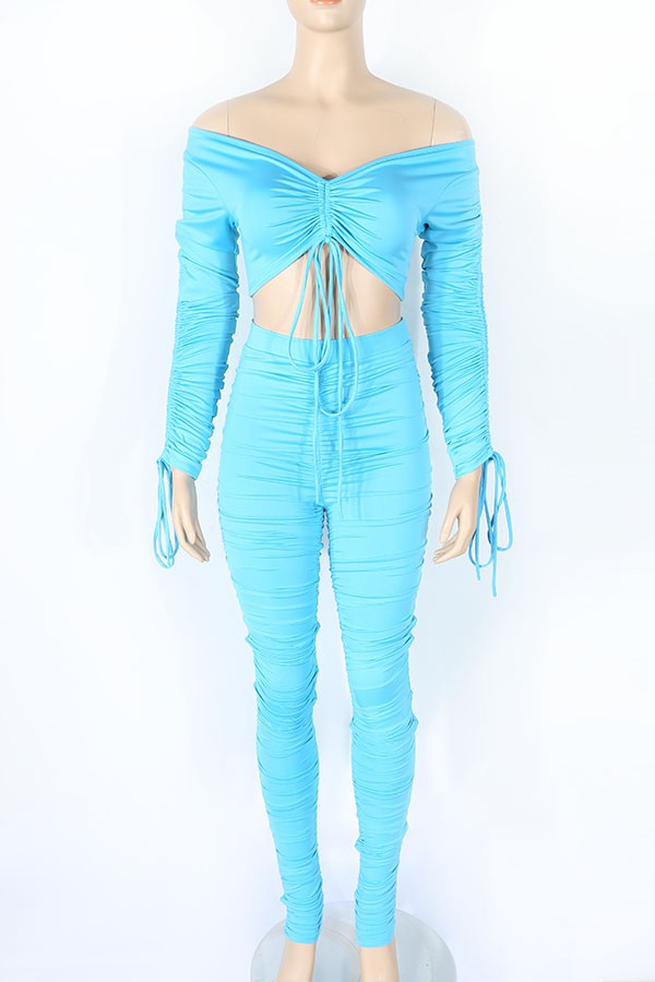 Women's Long Sleeve Crop Top & Leggings Activewear Set – Solid - photo 2