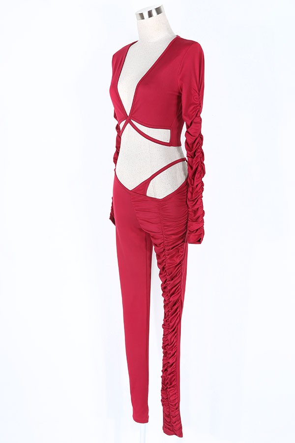 Women's burgundy long sleeve crop top and leggings activewear set - photo 3